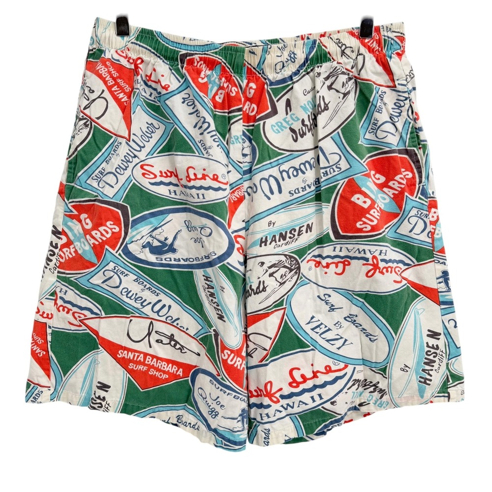 Vintage Jams World Surf Line Shorts Mens L Surfboard Logo Print 50 Years Cotton